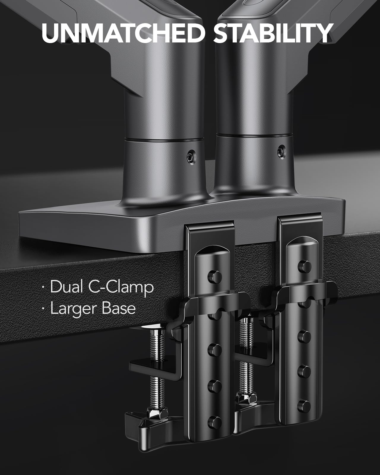 Dual Monitor Stand, Fully Adjustable Monitor Desk Mount for 13–32″ Computer Screens, Full Motion VESA 75x75/100x100 with C-Clamp & Grommet Base, Each Arm Holds 4.4 to 19.8 lbs -Grey