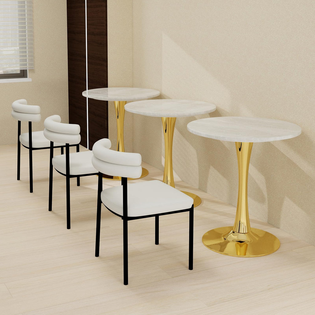 Sybrioka 27.6" Marble Round Tulip Table, Mid-Century Modern Style Dining Table with Gold Pedestal Base for 2-4 People, Featuring A Marble Tabletop for Kitchen, Dining Room, Cafe (Grayish White)