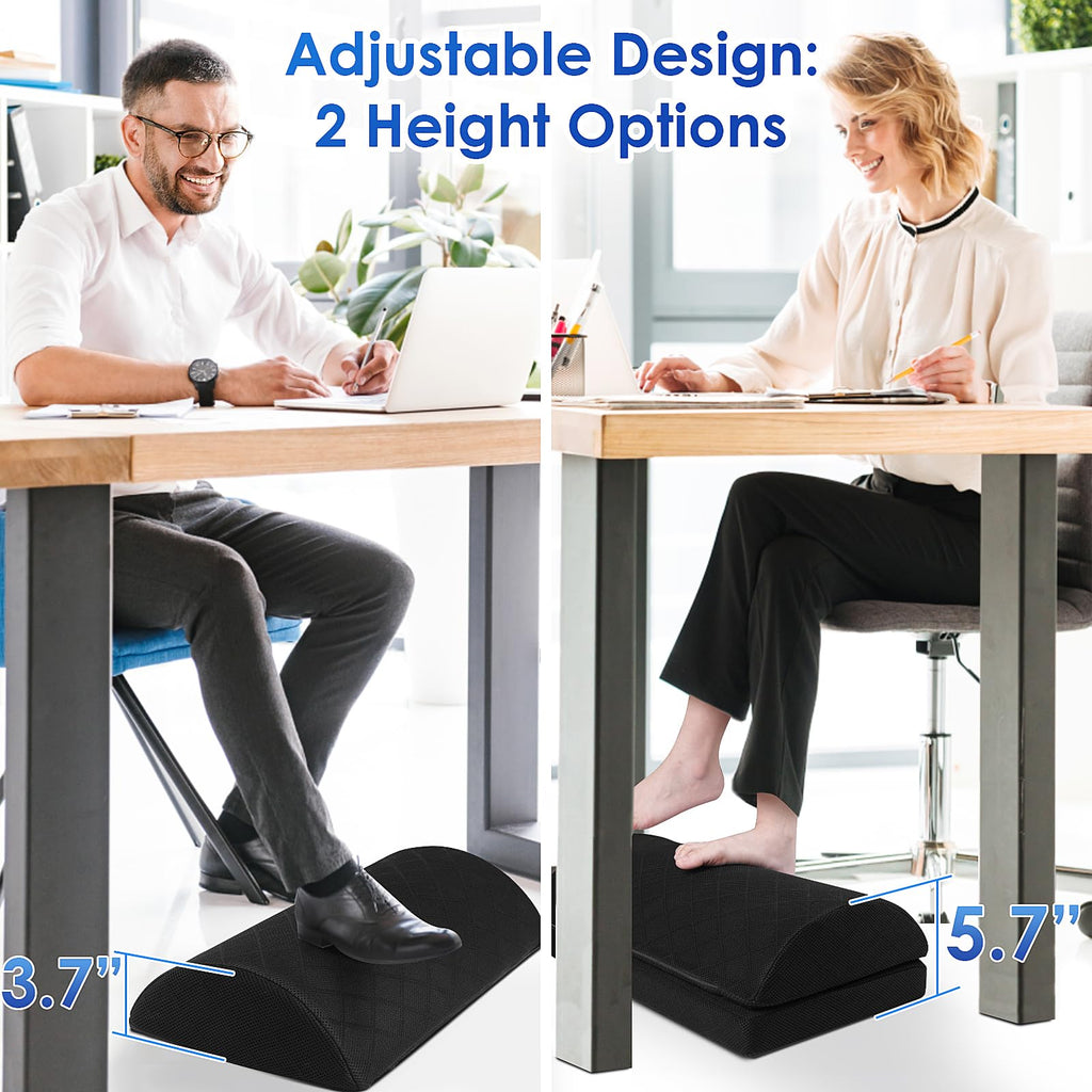 Foot Rest for Under Desk at Work Adjustable Foam for Office and Home, Office Desk Accessories，Comfortable Footrest with 2 Adjustable Heights，Back & Hip Pain Relief (Black-16.9 in)