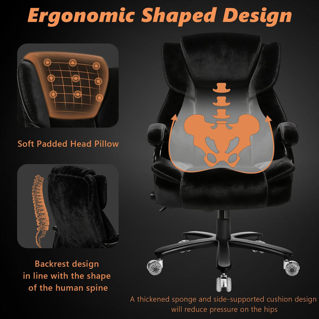 Indulgear 500lbs Fabric Big and Tall Office Chair,500lbs Heavy Duty Office Chair for Heavy People, High Back Executive Computer Chair with Adjustable Lumbar Support, Dual Rubber Wheel
