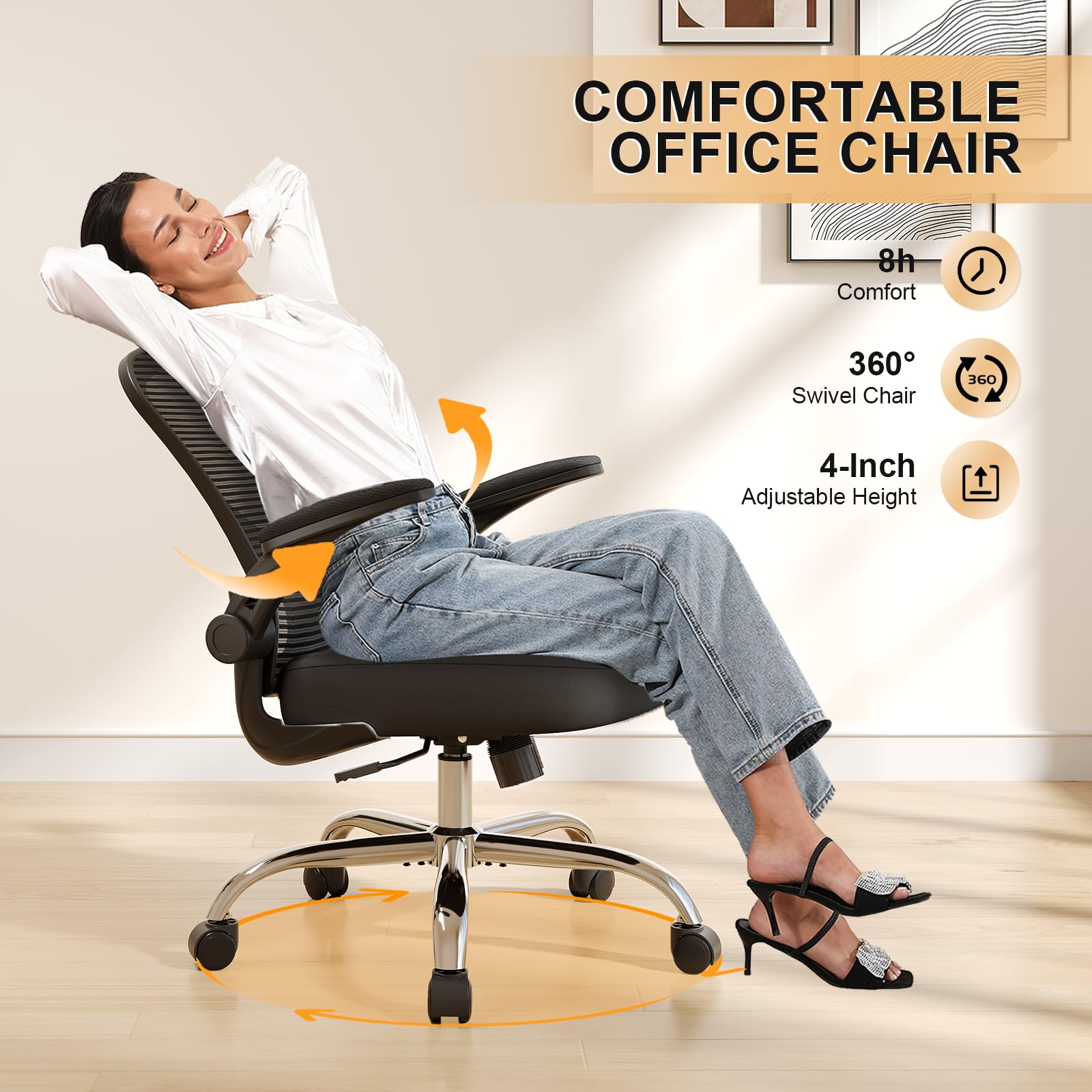 Office Chair, Ergonomic Desk Chairs 330LBS Capacity High Back Mesh Computer Chair with Flip-up Armrests, Comfy Work Chair with Adjustable Lumbar Support, Rolling Chair
