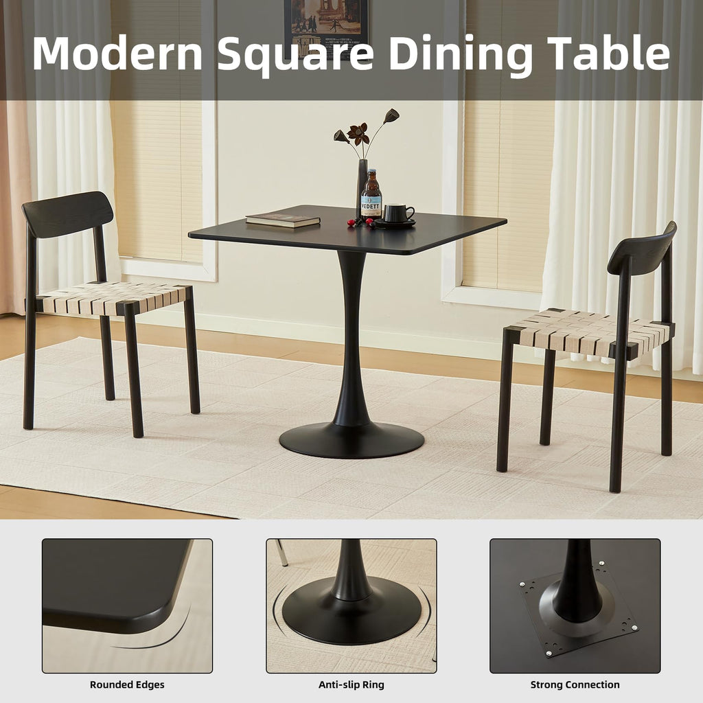 Hansweld Square Dining Table, 31.5" Tulip Table with Thickened Tabletop & Metal Pedestal, Mid Century Modern Bistro Table for Kitchen, Small Places, Living Room, Cafe (Black)