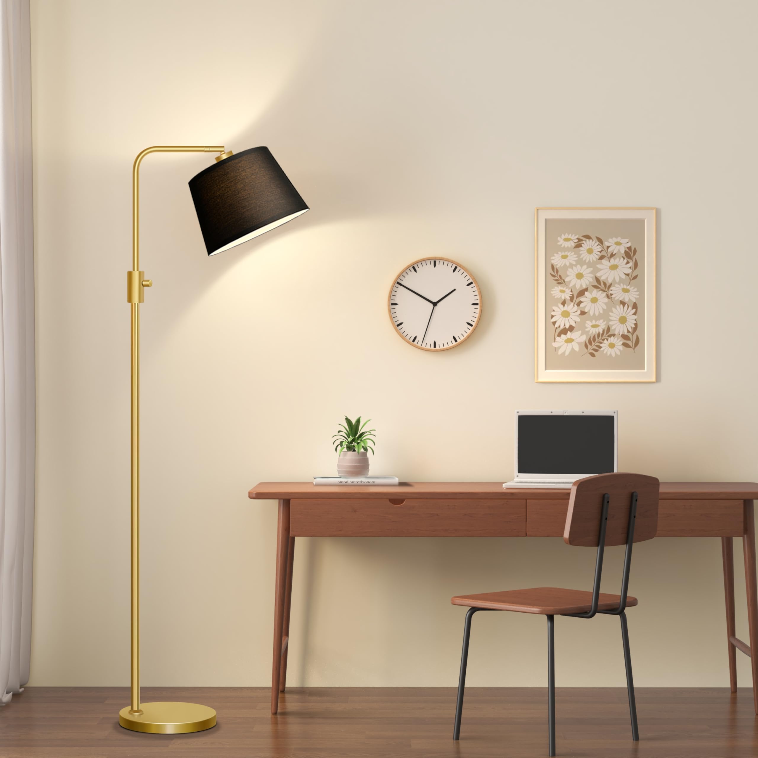 Gold Floor Lamp, 1000 LM LED Edison Bulb Included, Arc Floor Lamps for Living Room with Black Shade, Modern Standing Lamp Tall Lamps for Living Room Bedroom office