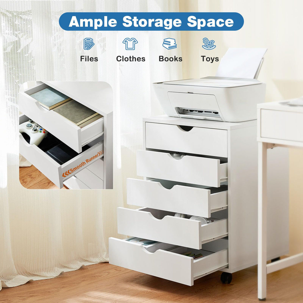 5 Drawer File Cabinet on Wheels, Printer Stand