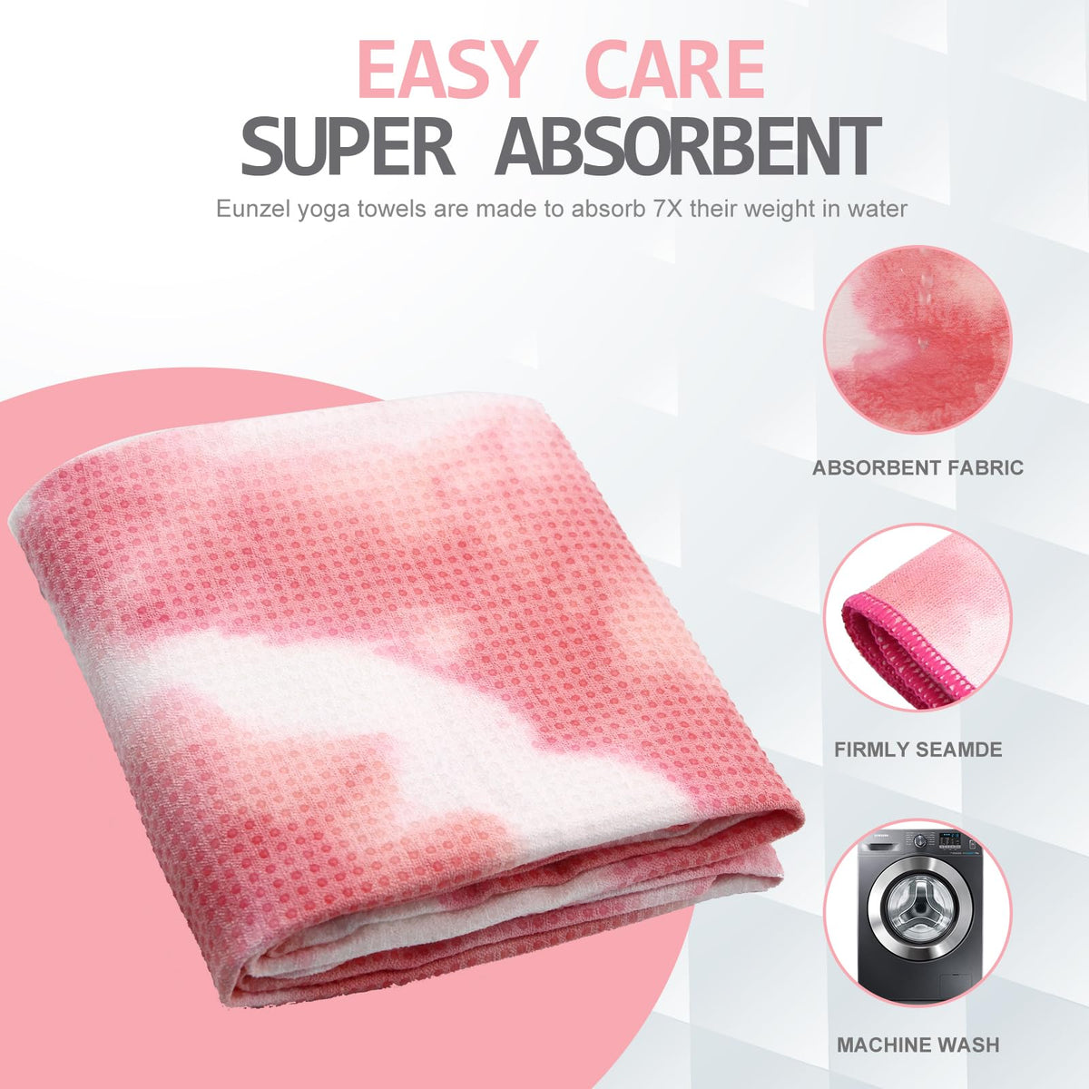 Yoga Towel,Hot Yoga Mat Towel with Grip Dots Sweat Absorbent Non-Slip for Hot Yoga, Pilates and Workout 24" x72", Red & White