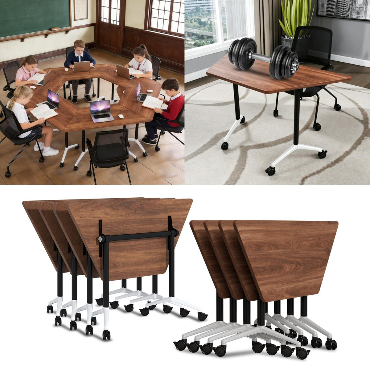 Folding Conference Table, 4 Pack Modern Flip Top Mobile Training Tables
