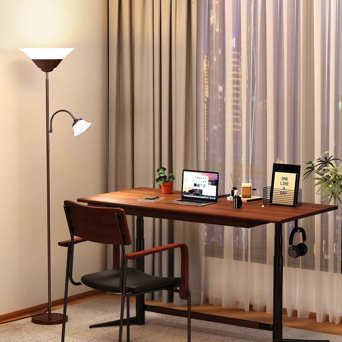 2-in-1 Torchiere Floor Lamp, 34W Super Bright LED Standing Lamp with Remote & Touch Control, 72" Dimmable Adjustable Corner Reading Lamp for Living Room, Bedroom, Office, Brown