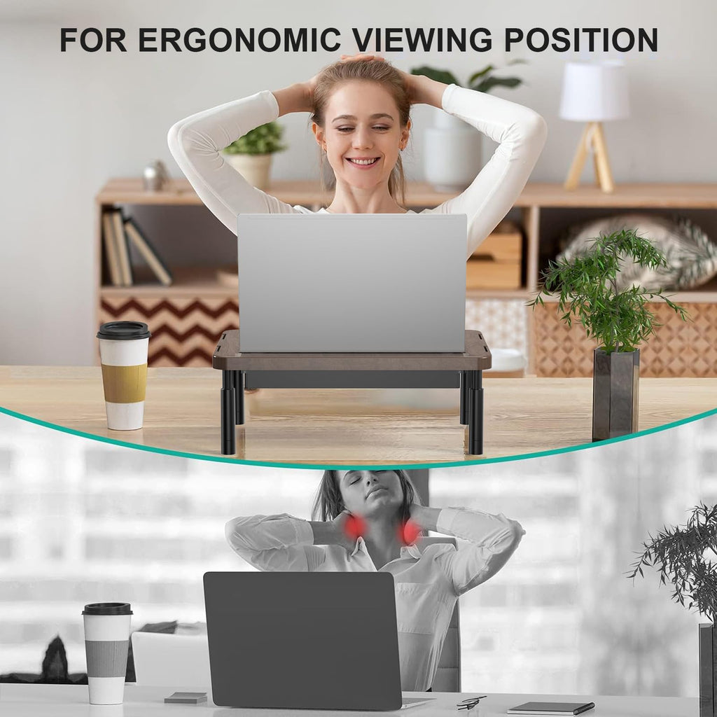 Plastic Computer Monitor Stand with Storage, Desk Monitor Riser 3 Height Adjustable, Laptop Riser with Airflow Vents, Desk Organizer for Computer, Laptop, Printer (PTT002-C), 1 Pack, Brown