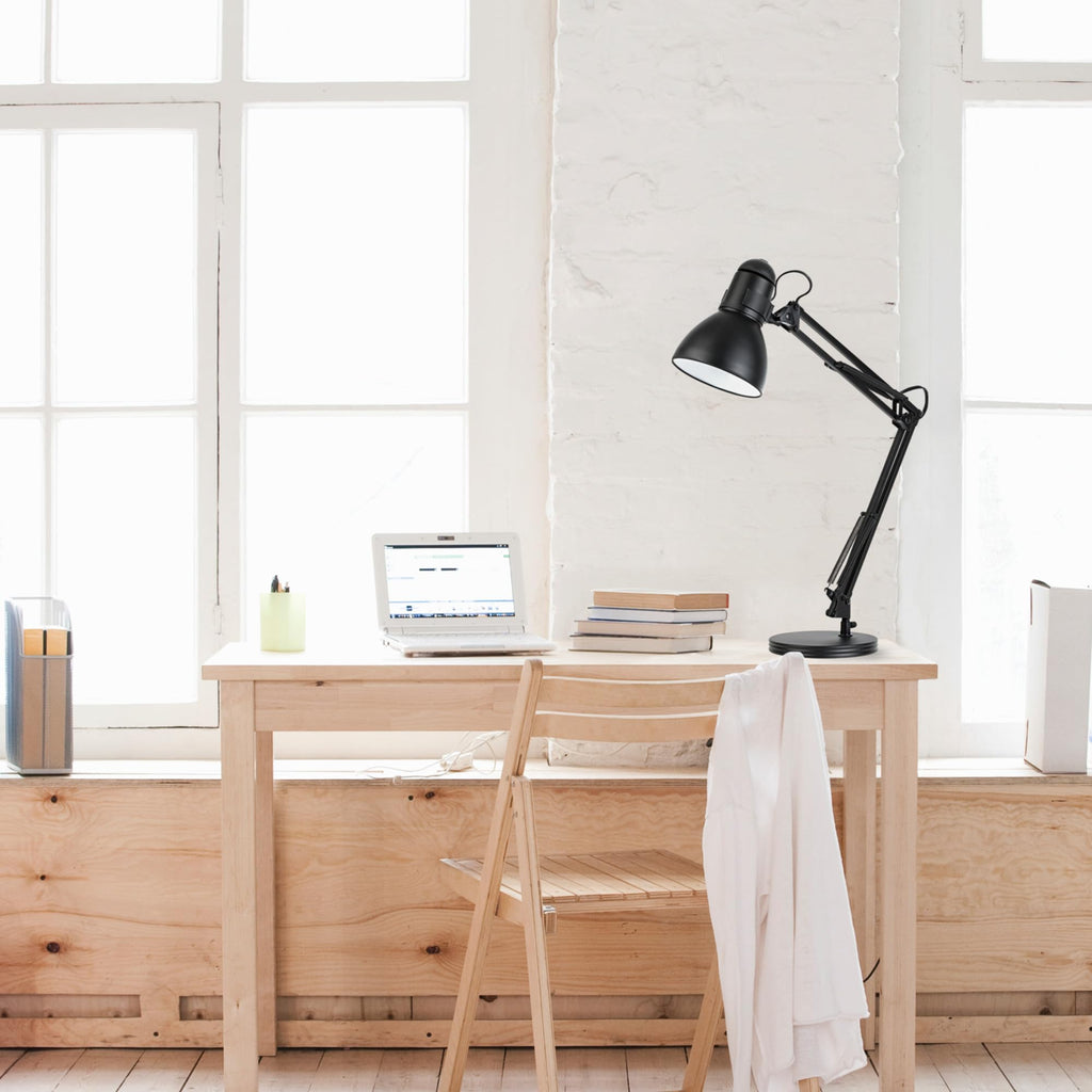 28" Heavy Base Top Moving Spring Balanced Swing Arm Desk Lamp, Black, On/Off Rotary Switch on Shade, Office Decor, Reading Light, Home Essentials, Room Lighting