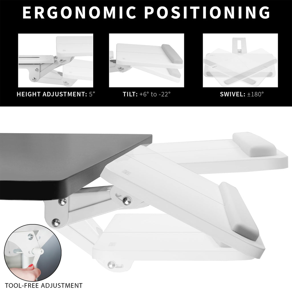 Adjustable 25 x 10 inch Computer Keyboard and Mouse Platform Tray Ergonomic Under Table Desk Mount Drawer Underdesk Shelf, White