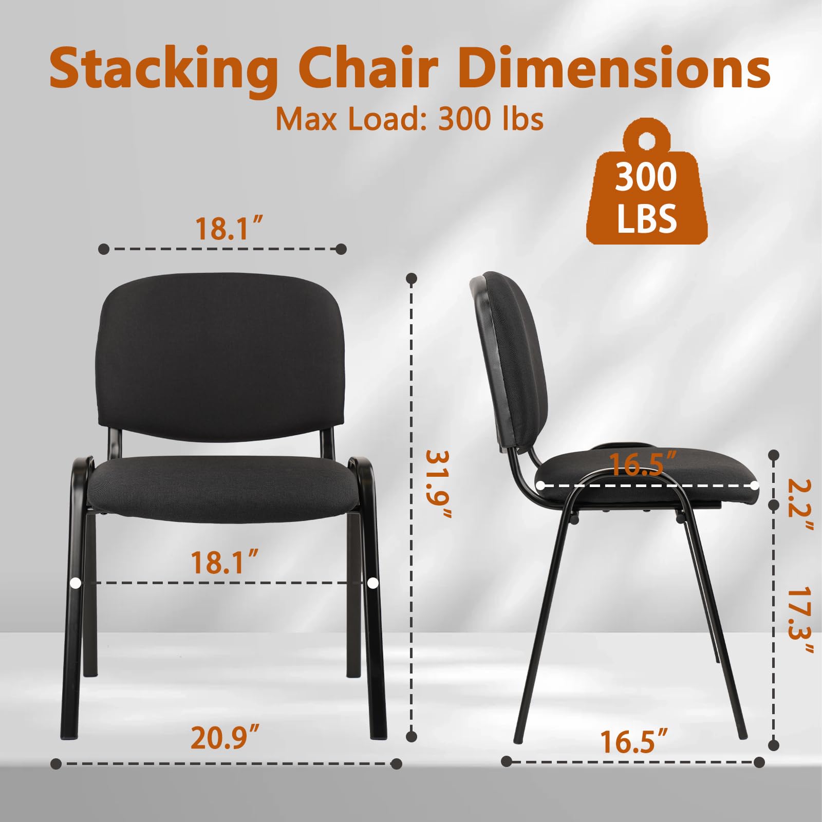 Stackable Waiting Room Chairs Fabric Black Reception Chair Metal with Thickened Seat Back Cushion for Waiting Conference Room Guest Chairs(1 Pack)