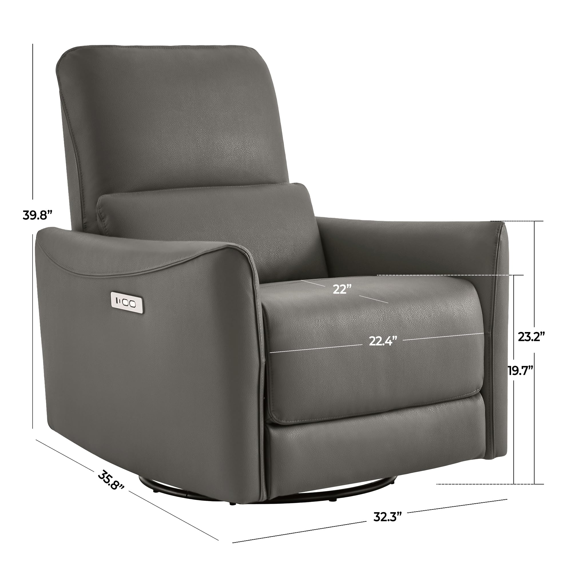 Power Recliner Chair Swivel Glider, FSC Certified Upholstered Faux Leather Living Room Nursery Reclining Sofa Chair with Lumbar Support, Charcoal