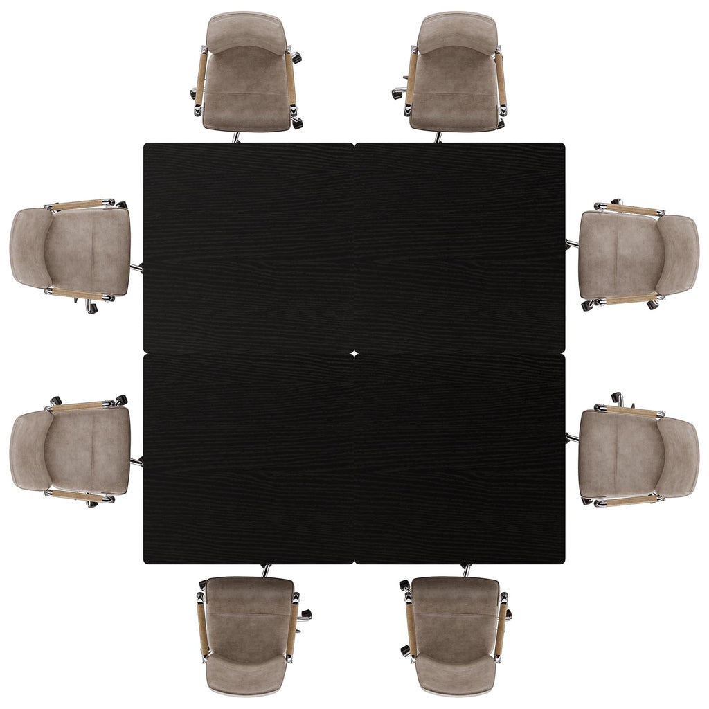 31.5" Square Conference Table Set of 4, 10 ft Industrial Office Meeting Table for 8-10 People, Business Podcast Furniture with Metal Base for Small Spaces, Office Conference, Black