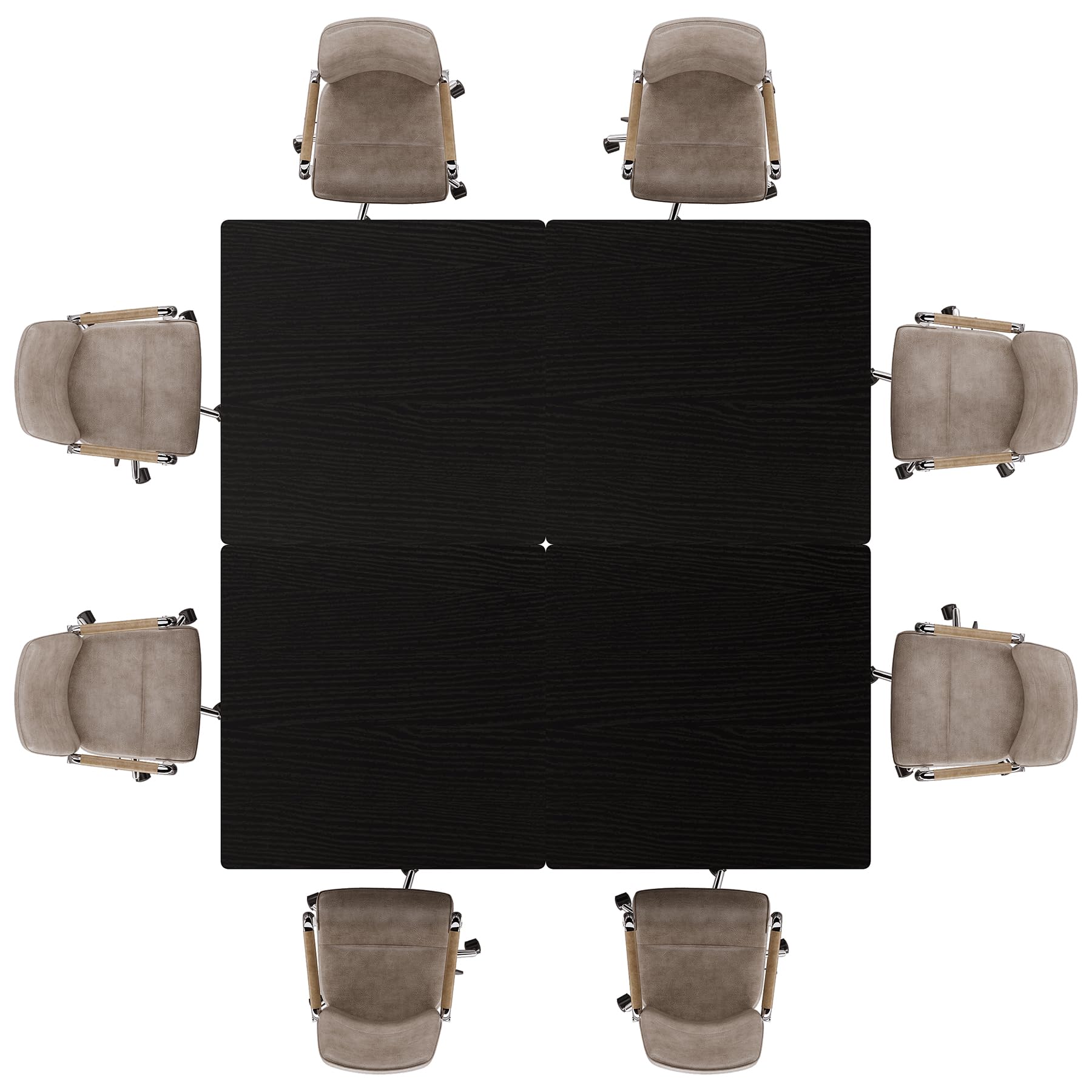 31.5" Square Conference Table Set of 4, 10 ft Industrial Office Meeting Table for 8-10 People, Business Podcast Furniture with Metal Base for Small Spaces, Office Conference, Black