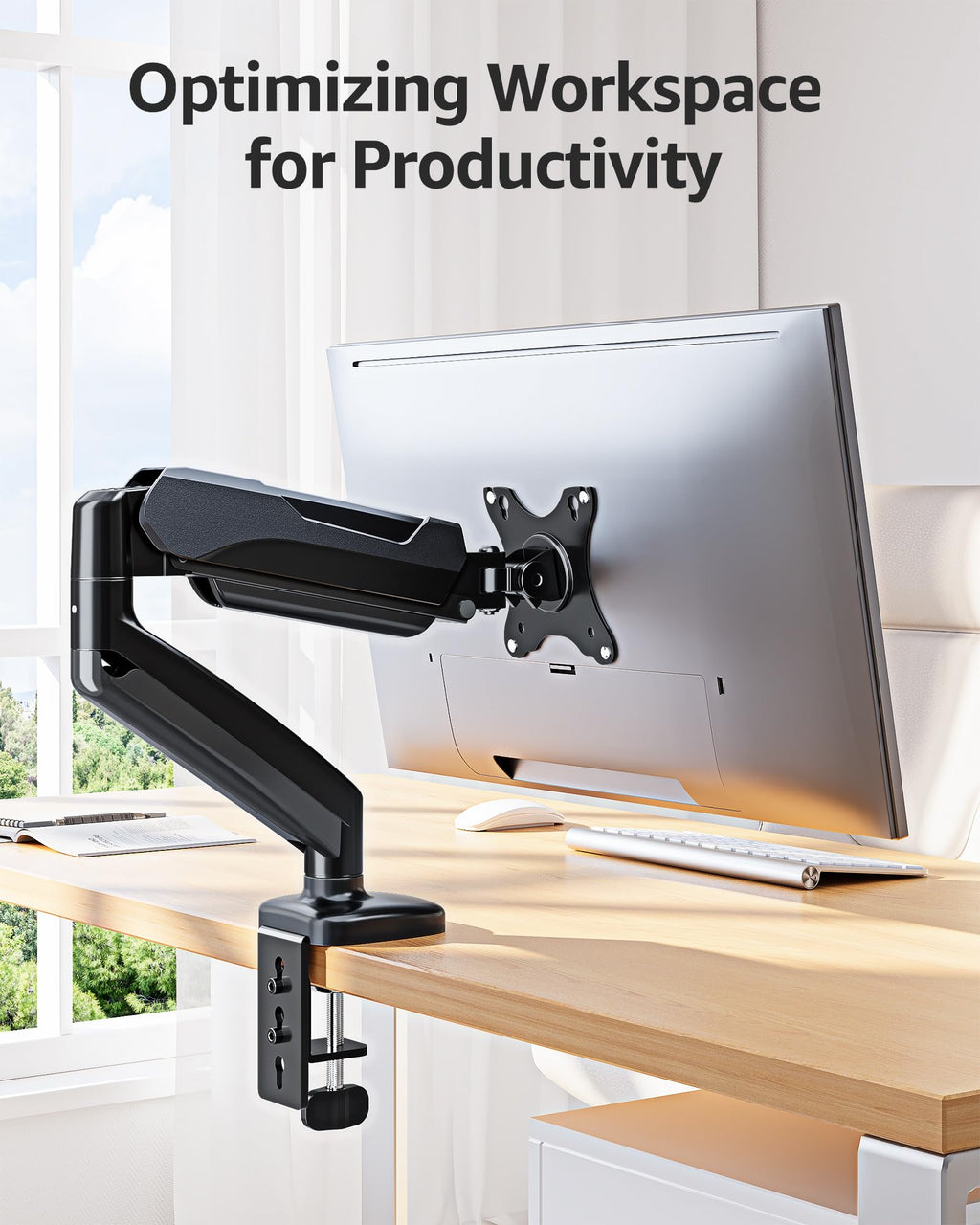 Single Monitor Desk Mount Holds Screen up to 32 inch, Height Adjustable Monitor Arm, Full Motion Computer Monitors Stand with Clamp/Grommet Base, VESA Mounts Fit 4.4-17.6lbs Computer, Black