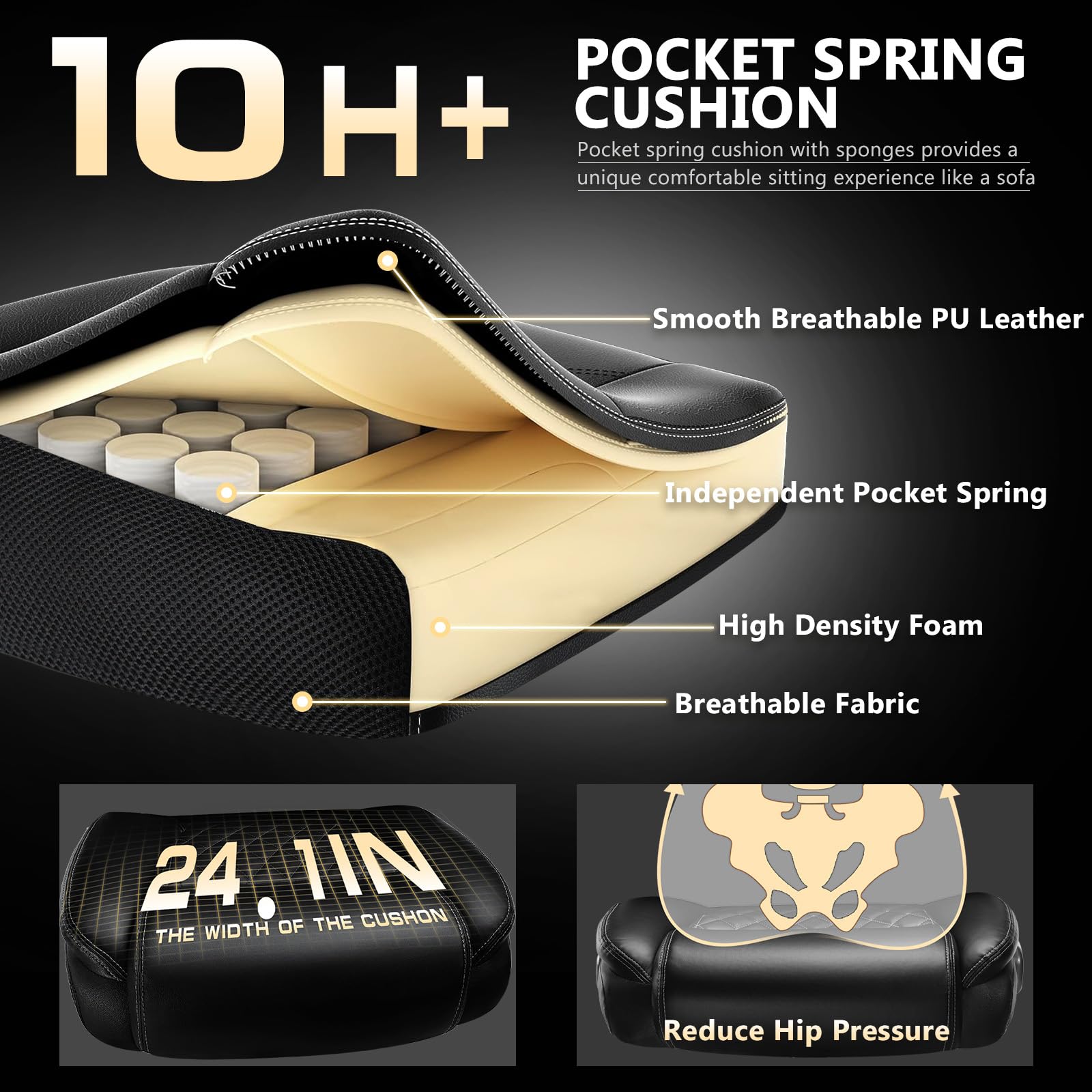 600LBS Large Heavy Duty Office Chair with 5D Flip Arms,Comfy Big and Tall Executive Office Desk Chair with Pocket Spring Cushion,High Back Computer Chair with Lumbar Support,Dual Rubber Wheel