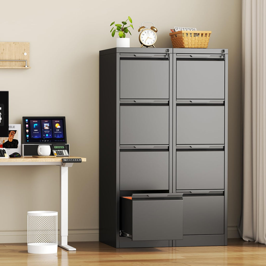 4 Drawer File Cabinet with Lock,Metal Vertical Filing Cabinets for Home Office,Heavy Duty File Storage Cabinet for Letter/Legal/A4/F4 Size File,Easy to Assemble,Black