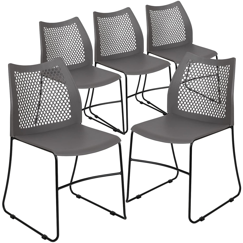(Set of 5)Hercules Series Contoured Lobby Chairs with Air-Vent Honeycomb Backs, Ergonomic Stacking Chairs for Offices, Gray