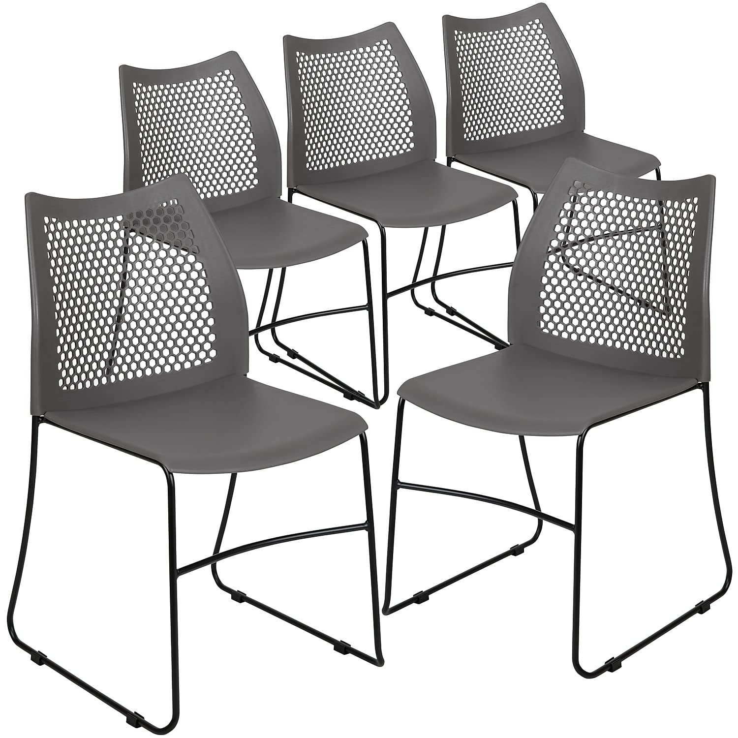 (Set of 5)Hercules Series Contoured Lobby Chairs with Air-Vent Honeycomb Backs, Ergonomic Stacking Chairs for Offices, Gray