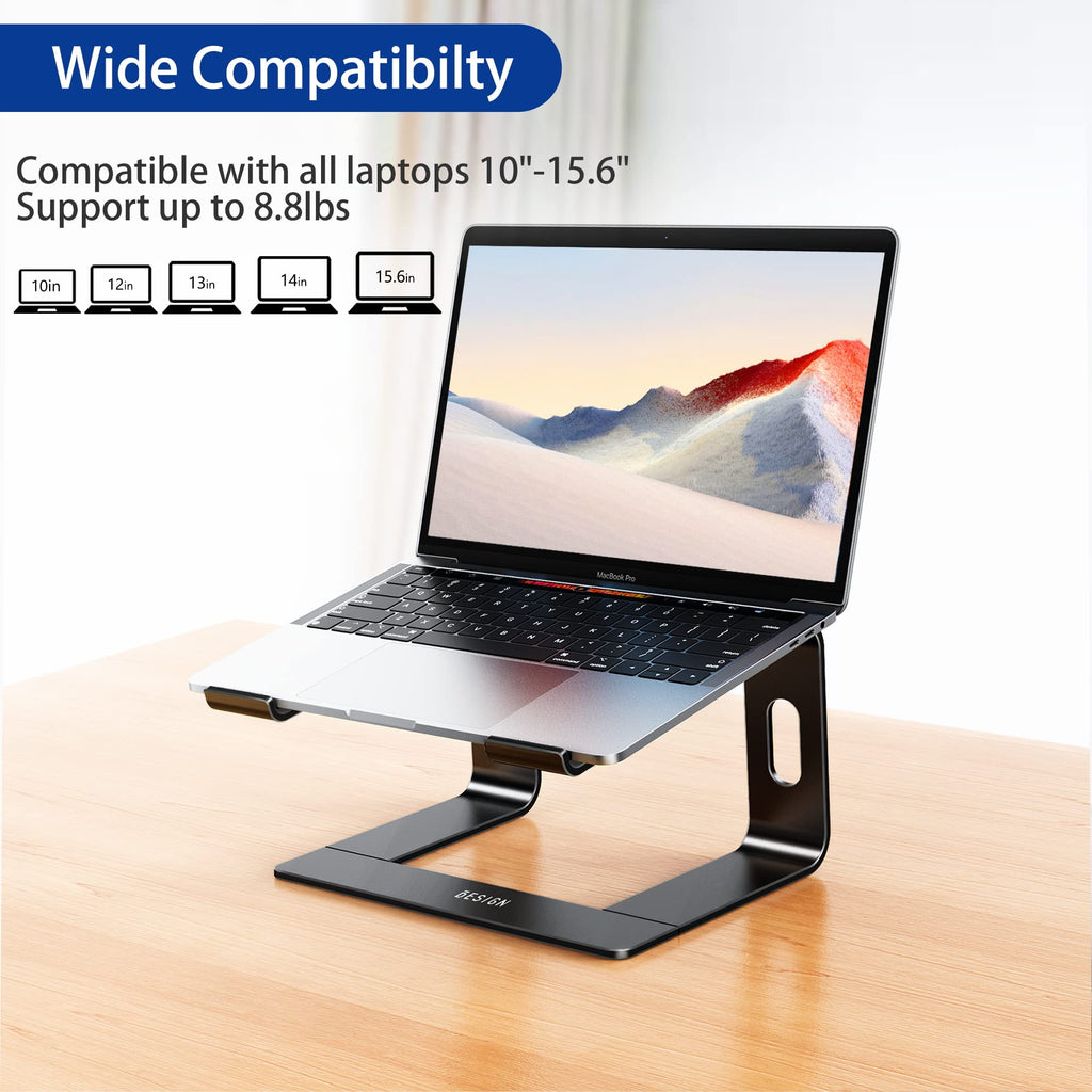 Aluminum Laptop Stand, Ergonomic Detachable Computer Stand, Notebook Riser, Laptop Mount Compatible with Air, Pro, Dell, HP, Lenovo More 10-15.6" Laptops, Black