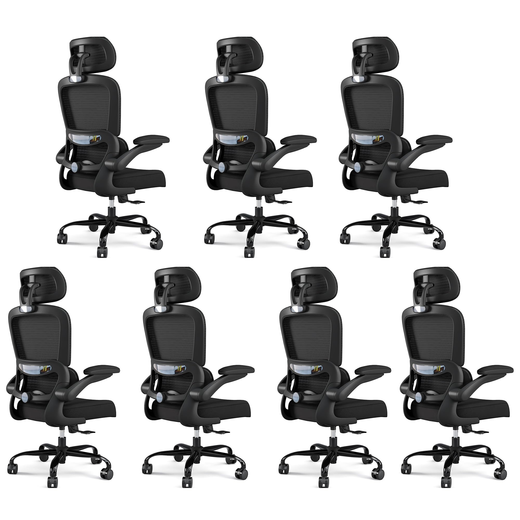 Office Chair Ergonomic Desk Chair, 330 LBS Home Mesh Office Desk Chairs with Wheels, Comfortable Gaming Chairs Black Pack of 7