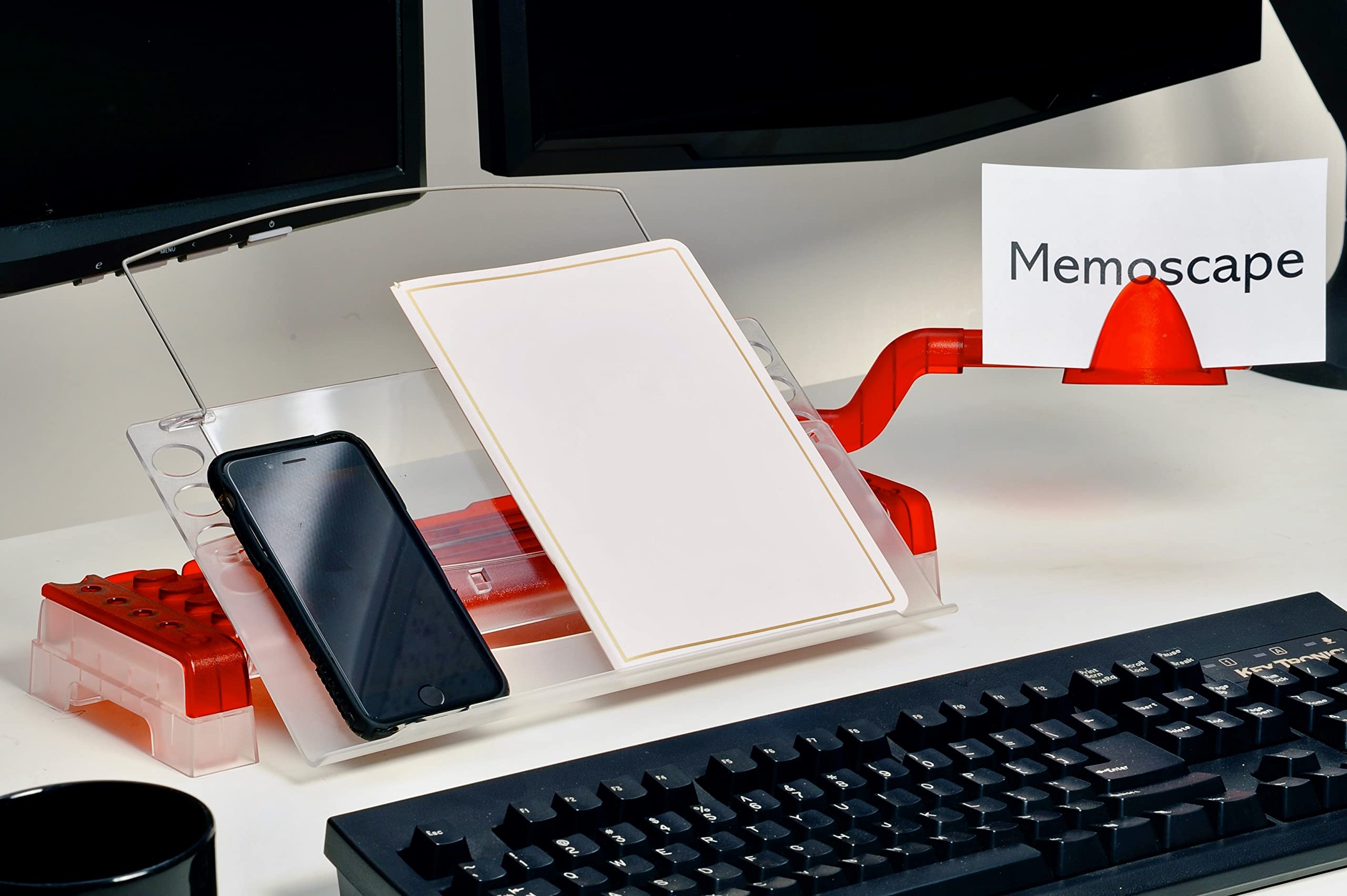 Adjustable in-Line Document Holder for Typing | Reduces Neck Strain, Improves Focus, Boosts Desk Organization, and Workflow | Paper Holder Stand for Desk and Home Office - Red