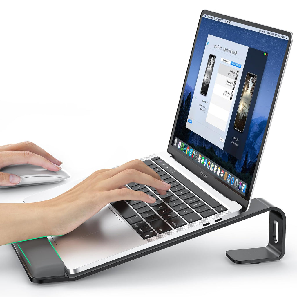 Laptop Stand for Desk, Metal Laptop Stand with Wrist Support, Ergonomic Detachable Laptop Riser, Aluminum Lectern, Computer Stand for MacBook Air Pro, HP, Dell, XPS, HP (10-17") Laptops - Black