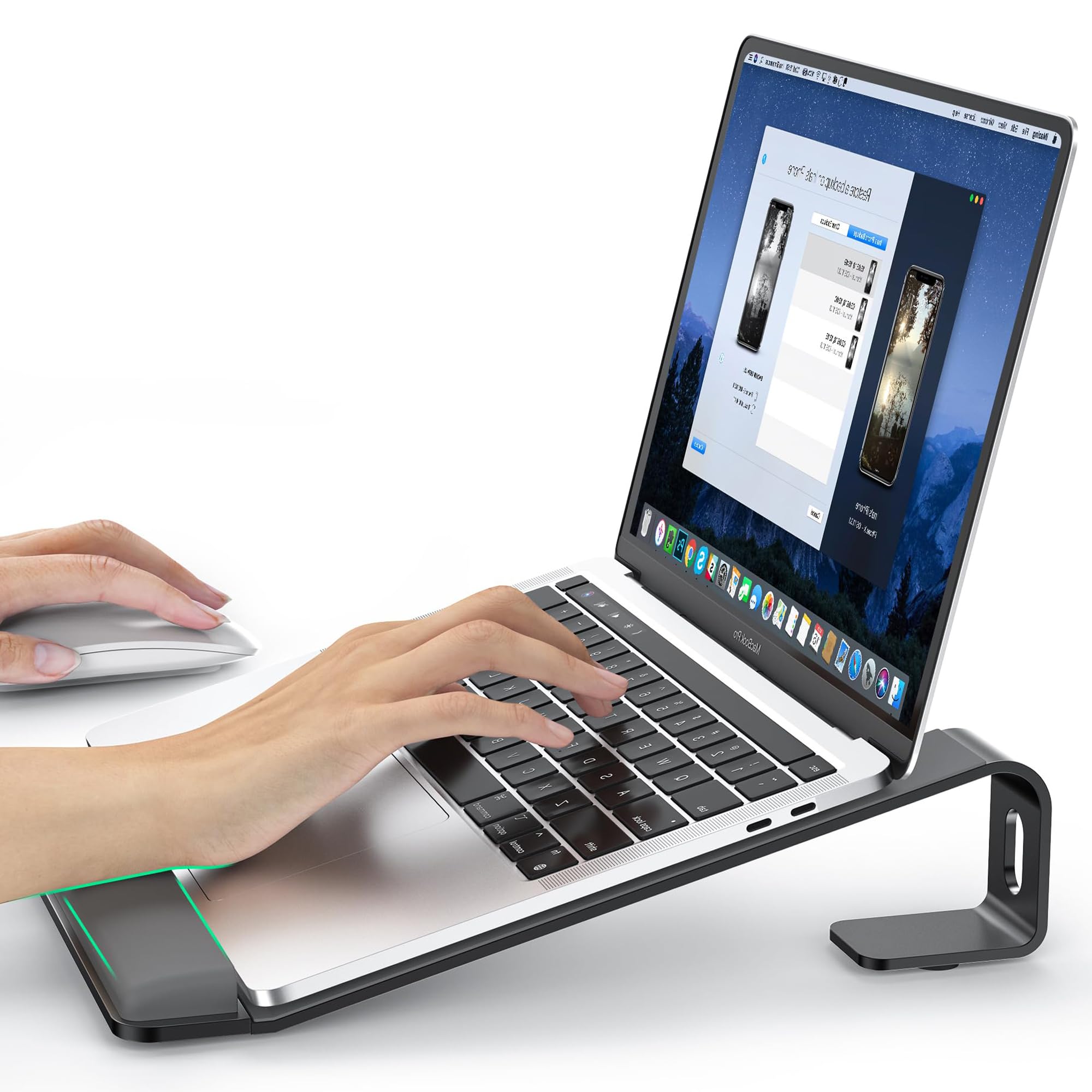 Laptop Stand for Desk, Metal Laptop Stand with Wrist Support, Ergonomic Detachable Laptop Riser, Aluminum Lectern, Computer Stand for MacBook Air Pro, HP, Dell, XPS, HP (10-17") Laptops - Black