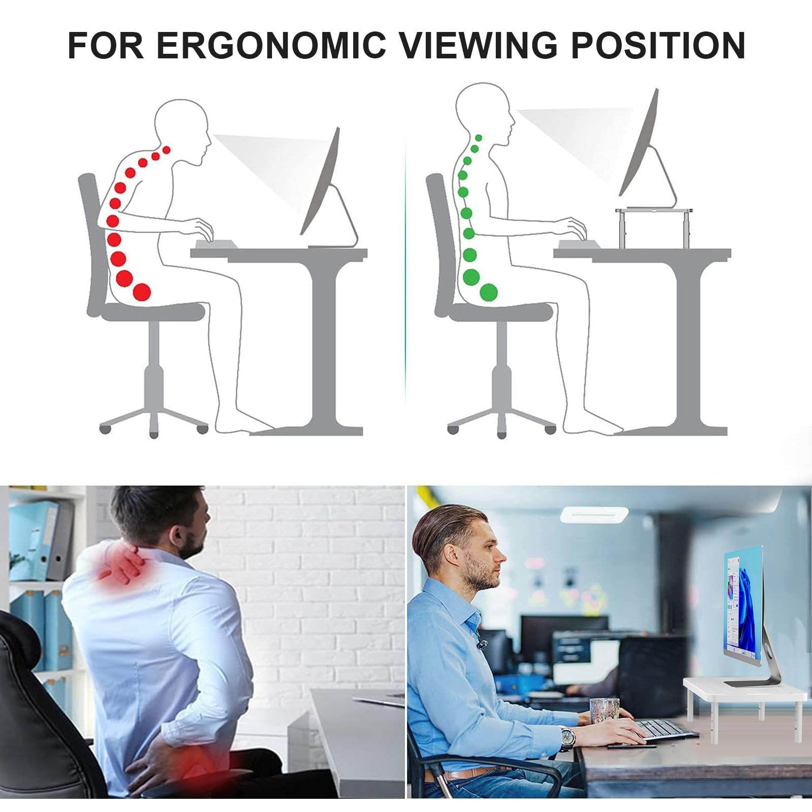 Computer Monitor Stand for Desk, Adjustable Laptop Riser, Desk Monitor Stand Underneath Storage for Office, Home, School Supplies (PTT001-W), 1 Pack, White