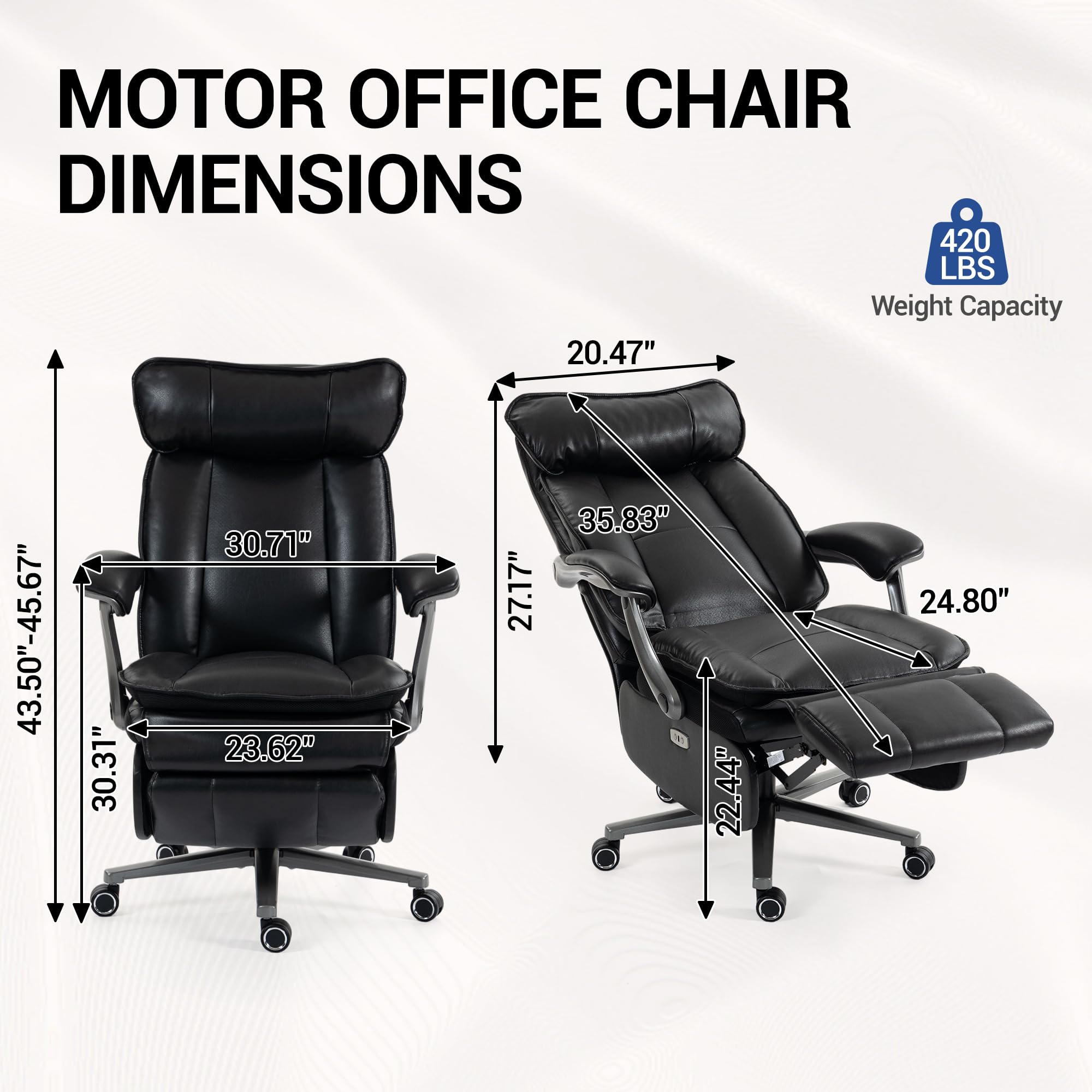 Electric Office Chair with USB Charging, 420lbs PU Leather Power Executive Recliner w/Footrest, High Back Ergonomic PC Chair for Home Office Gaming Boss Room, Black