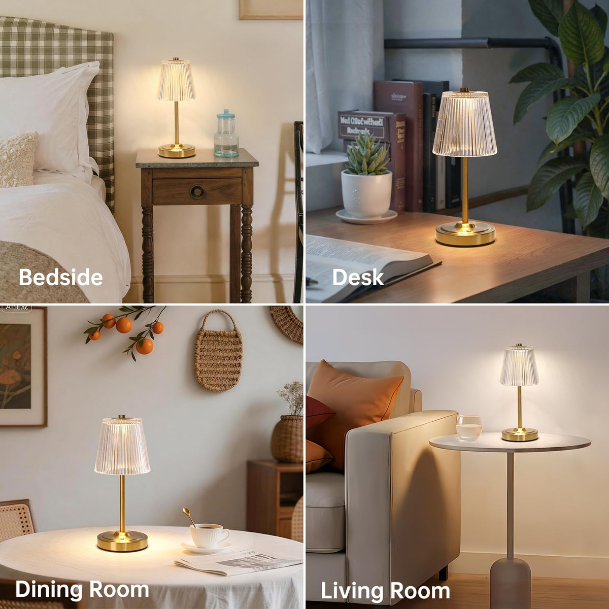 Set of 2 Cordless Touch Table Lamp with 5200mAh Battery - 3 Adjustable Color Temperatures & Dimmable, Rechargeable Lamp for Bedsides, Living Room, Entryway, Bookshelves (Transparent Stripe)