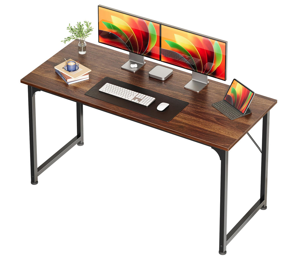 Computer Desk, 54 Inch Office Desk, Gaming Desk with Storage, Writing Desk Work Desk for Home Office, Study, Modern Simple Desk, Large Legroom, Metal Frame, Walnut