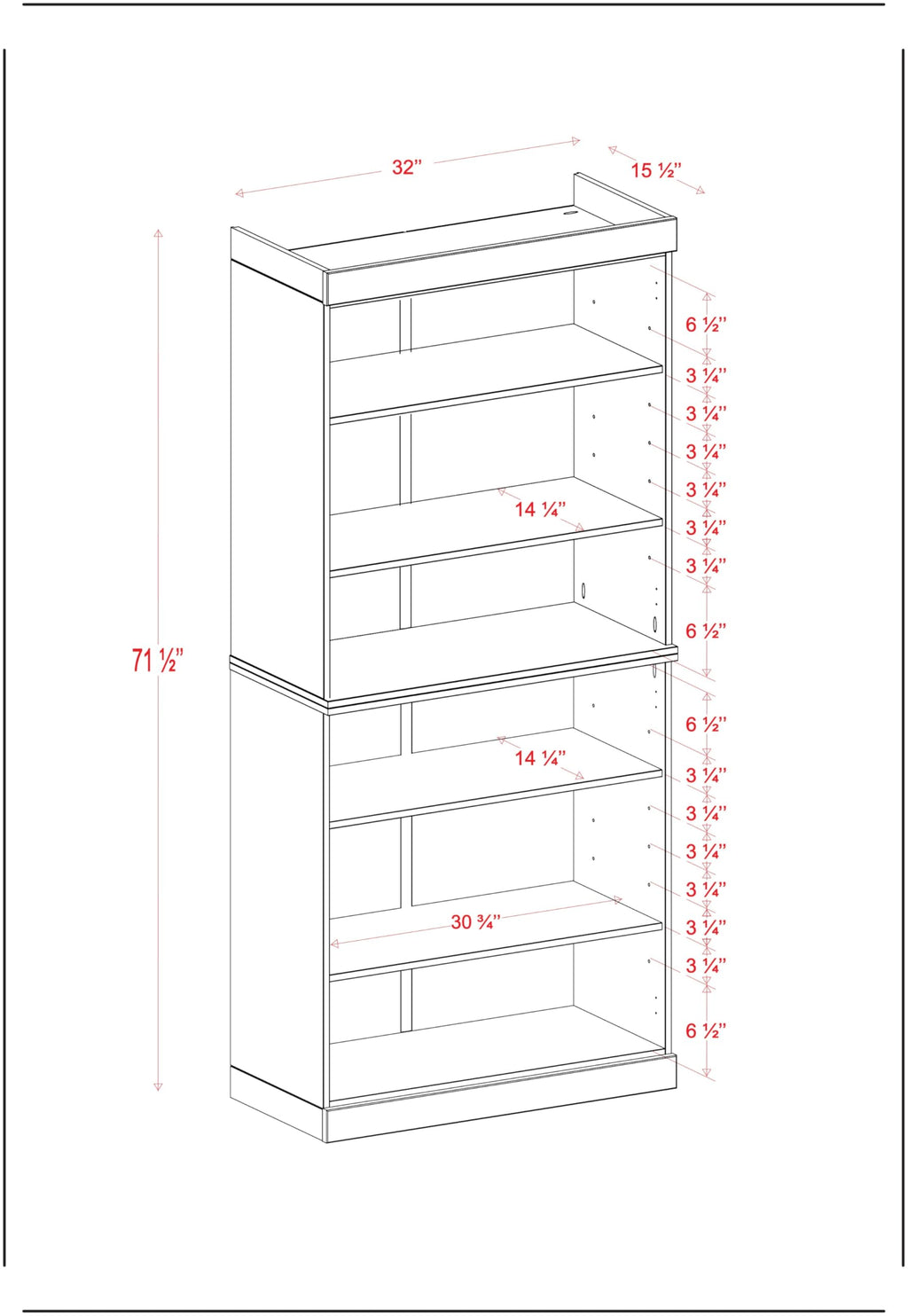 Solid Wood Bookcase – Stackable Modular 6-Tier Bookshelf - 71.5" Tall x 32" Wide – Gray, Open Display Shelf for Living Room, Office, Renewable 100% Eco-Friendly Wood, Made in Brazil