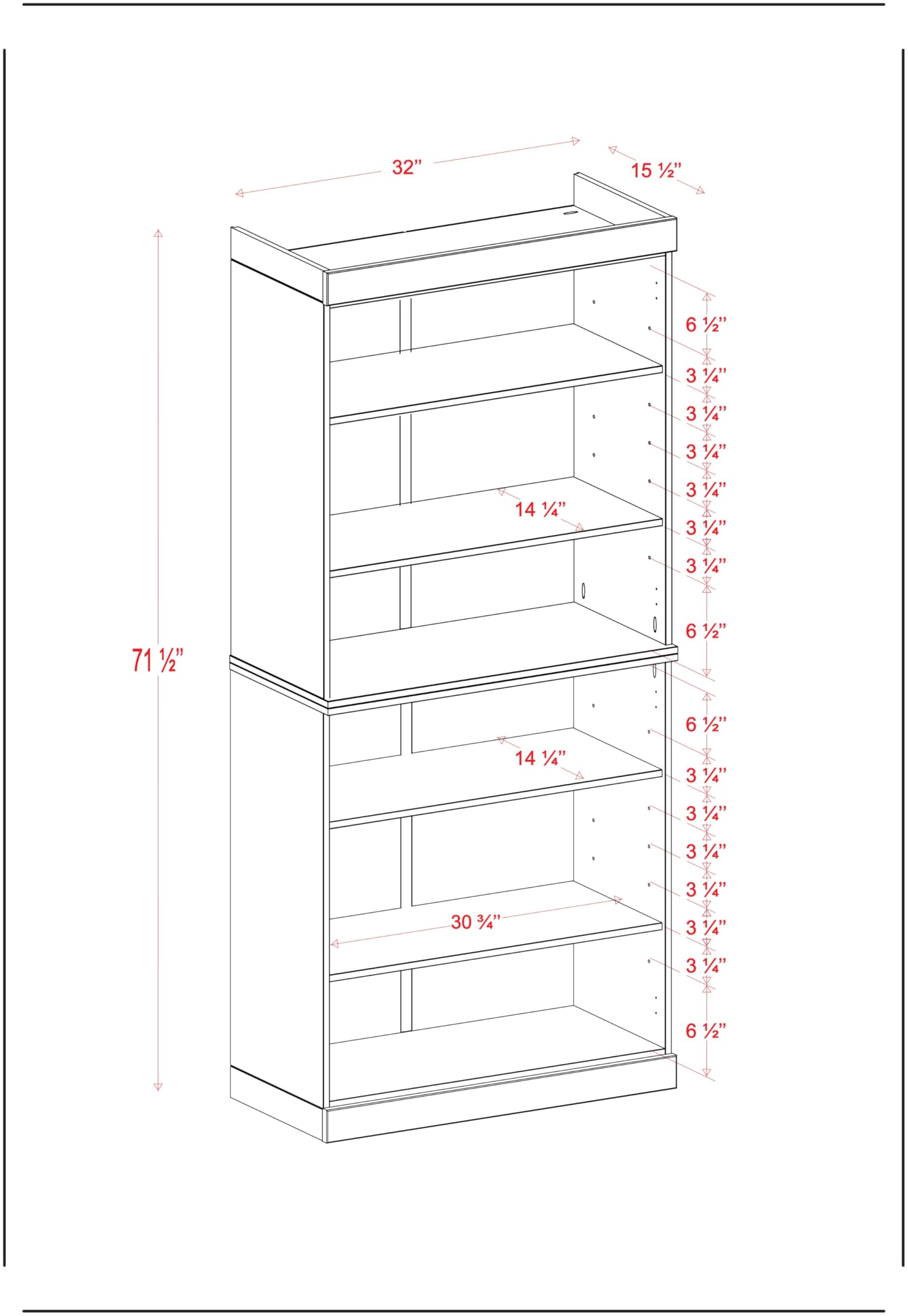 Solid Wood Bookcase - Tall 6-Tier Stackable Modular Bookshelf - 71.5" x 32” W - Teal Blue, Open Display Shelf for Living Room & Office Renewable 100% Eco-Friendly Wood, Made in Brazil