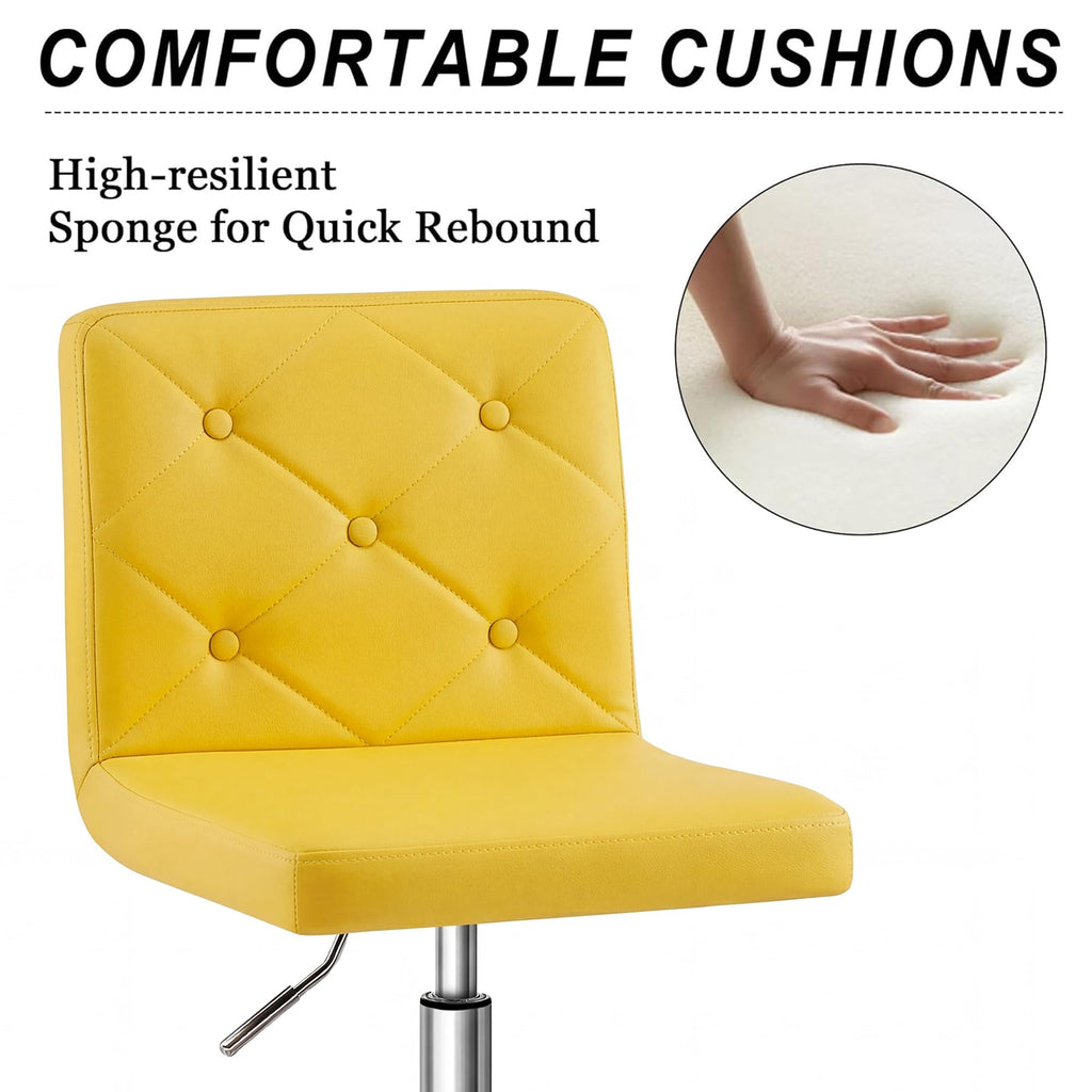 PU Leather Mid-Back Armless Vanity Chair Adjustable Height 360° Rolling Swivel for Office Work