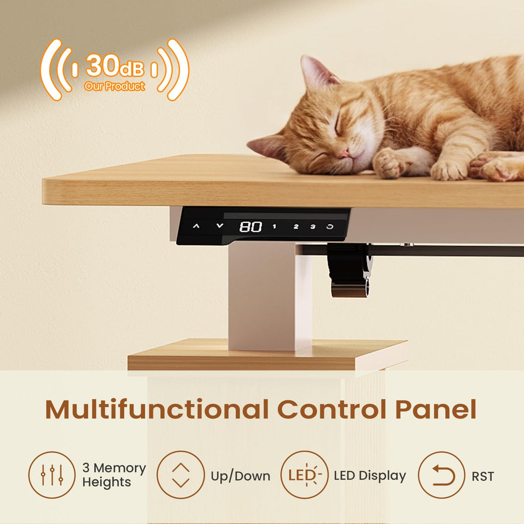 L Shaped Electric Standing Desk, 55 inch Height Adjustable Office Executive Desk with Storage Drawers, Fluted Sit Stand Corner Computer Desk with Power Outlets for Home Office, Oak