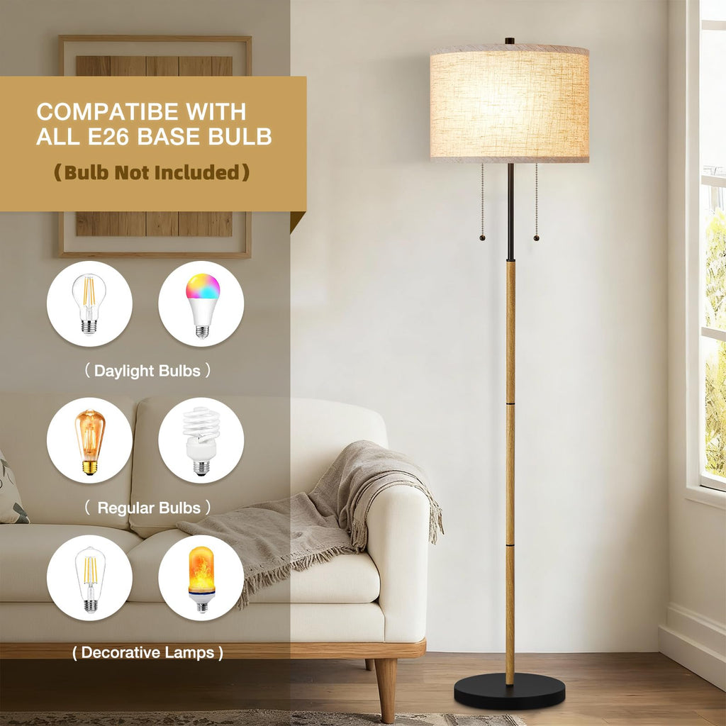 Floor Lamp, 62" Standing Lamp for Living Room with Fabric Lampshade