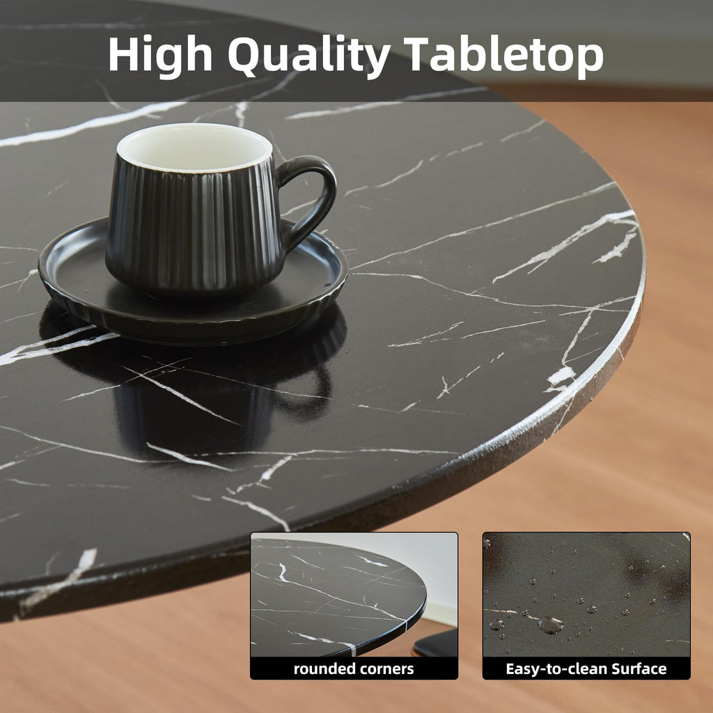 Hansweld Round Dining Table, 31.5" Circle Tulip Table with Thickened Tabletop & Metal Pedestal, Mid Century Modern Bistro Table for Kitchen, Small Places, Living Room, Cafe (Marble Pattern Black)