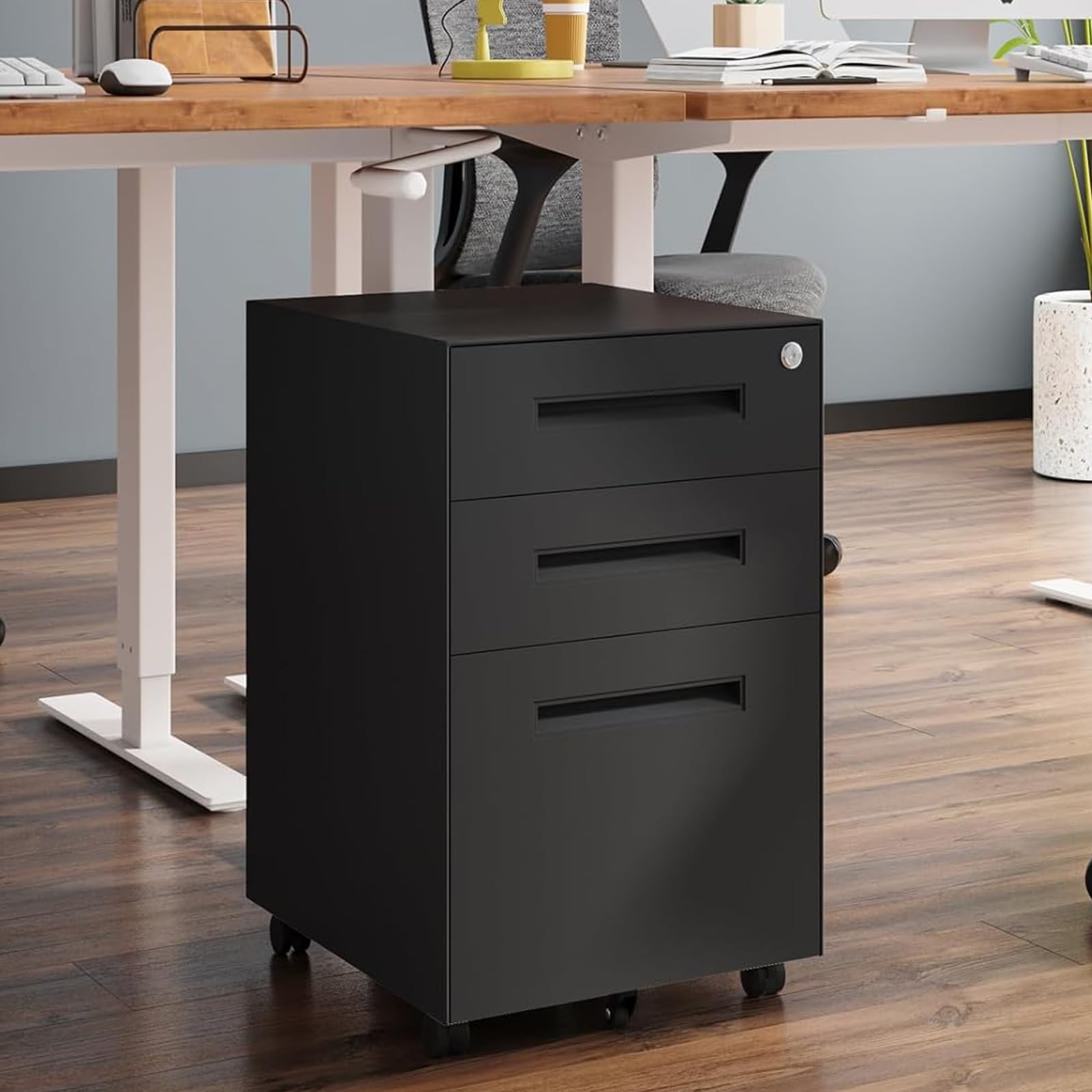 3 Drawer Metal Rolling File Cabinet Under Desk Filing Cabinet Black