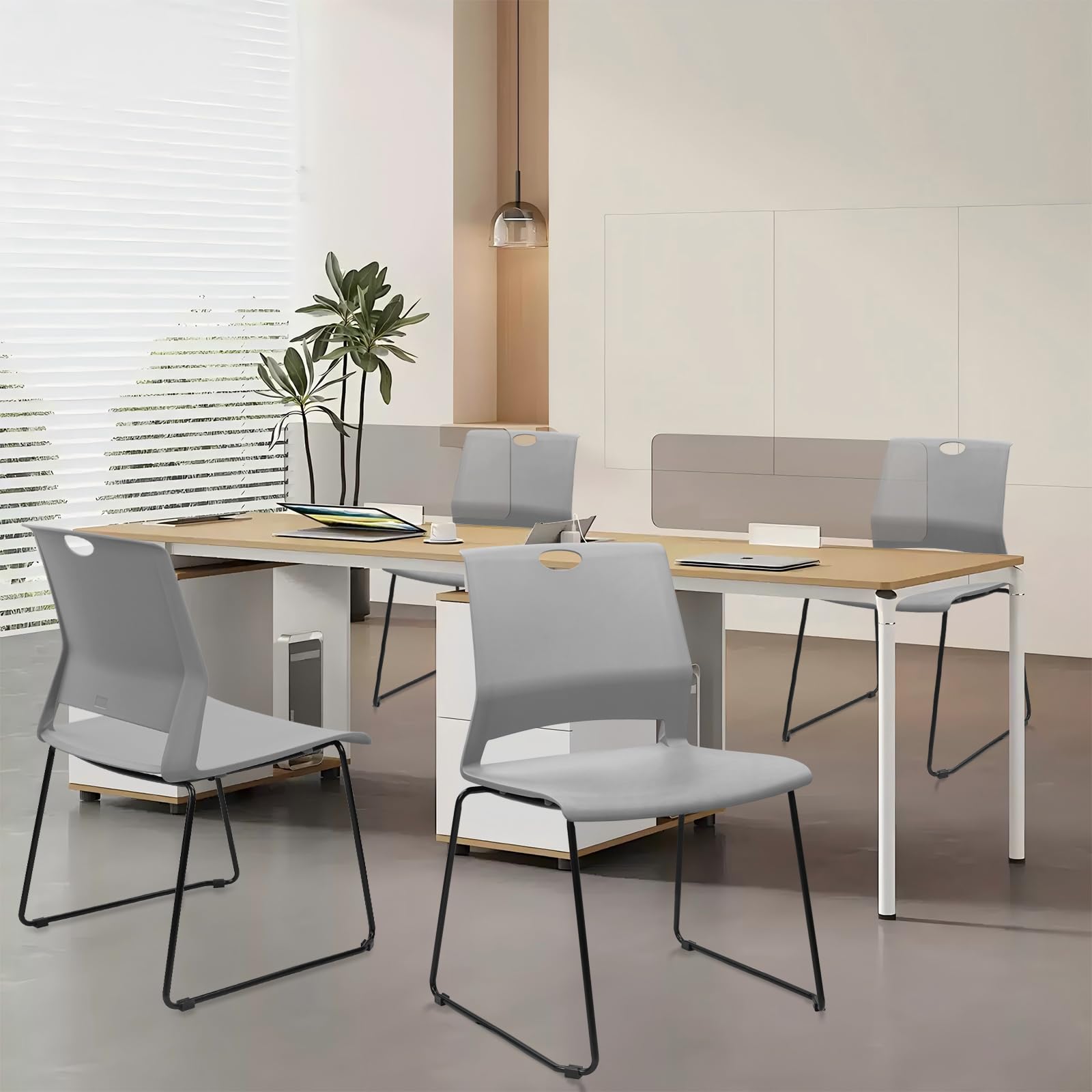 Set of 12, Stackable Guest Reception Chairs, Stacking Office Chair with Ergonomic Lumbar Support & Metal Legs, Plastic Desk Chairs for Conference School Church Waiting Meeting Break Room , Gray