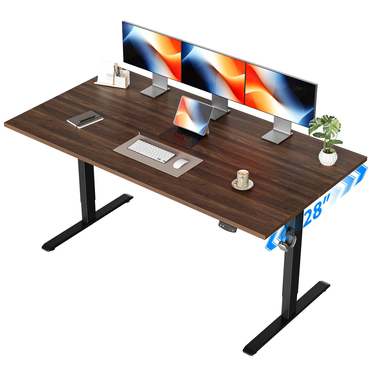 63*28 Inch Height Adjustable Electric Standing Desk, Dark Walnut