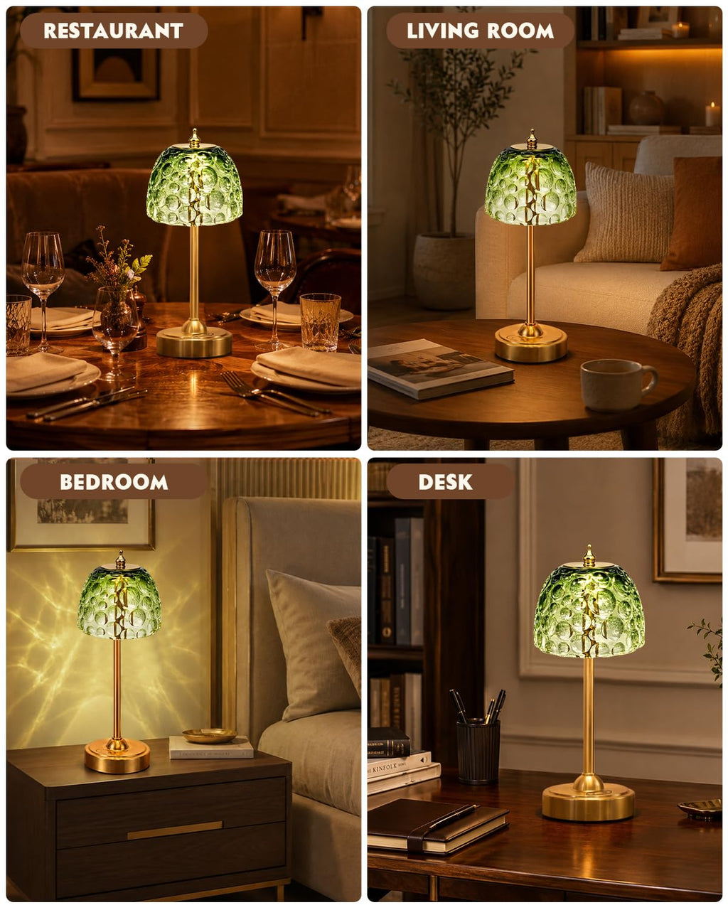 Cordless Glass Table Lamp, 5200mAh Small Rechargeable Touch Lamp