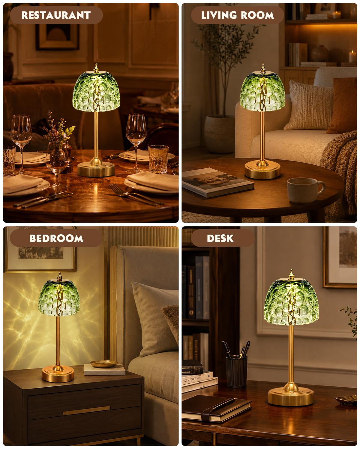 Cordless Glass Table Lamp, 5200mAh Small Rechargeable Touch Lamp