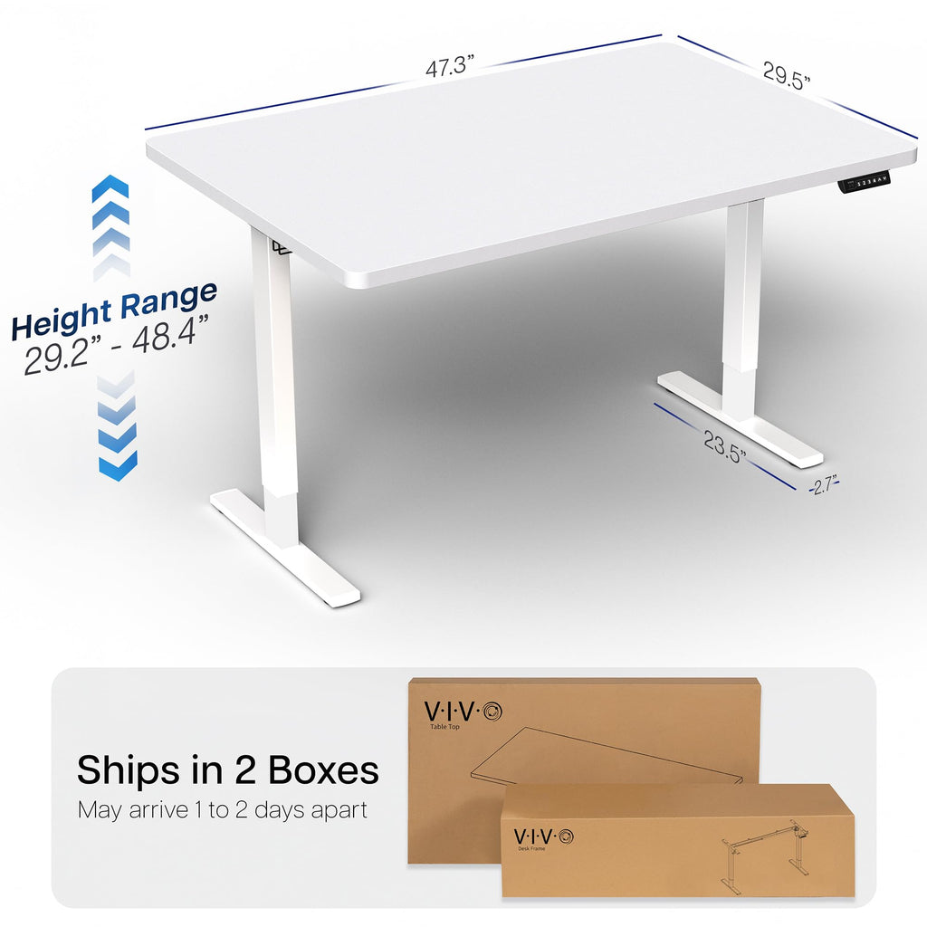 Electric 48 x 30 in Standing Desk, Memory Height Adjustment, 1B Series, Holds 220 lbs, One-Piece White Top, White Frame