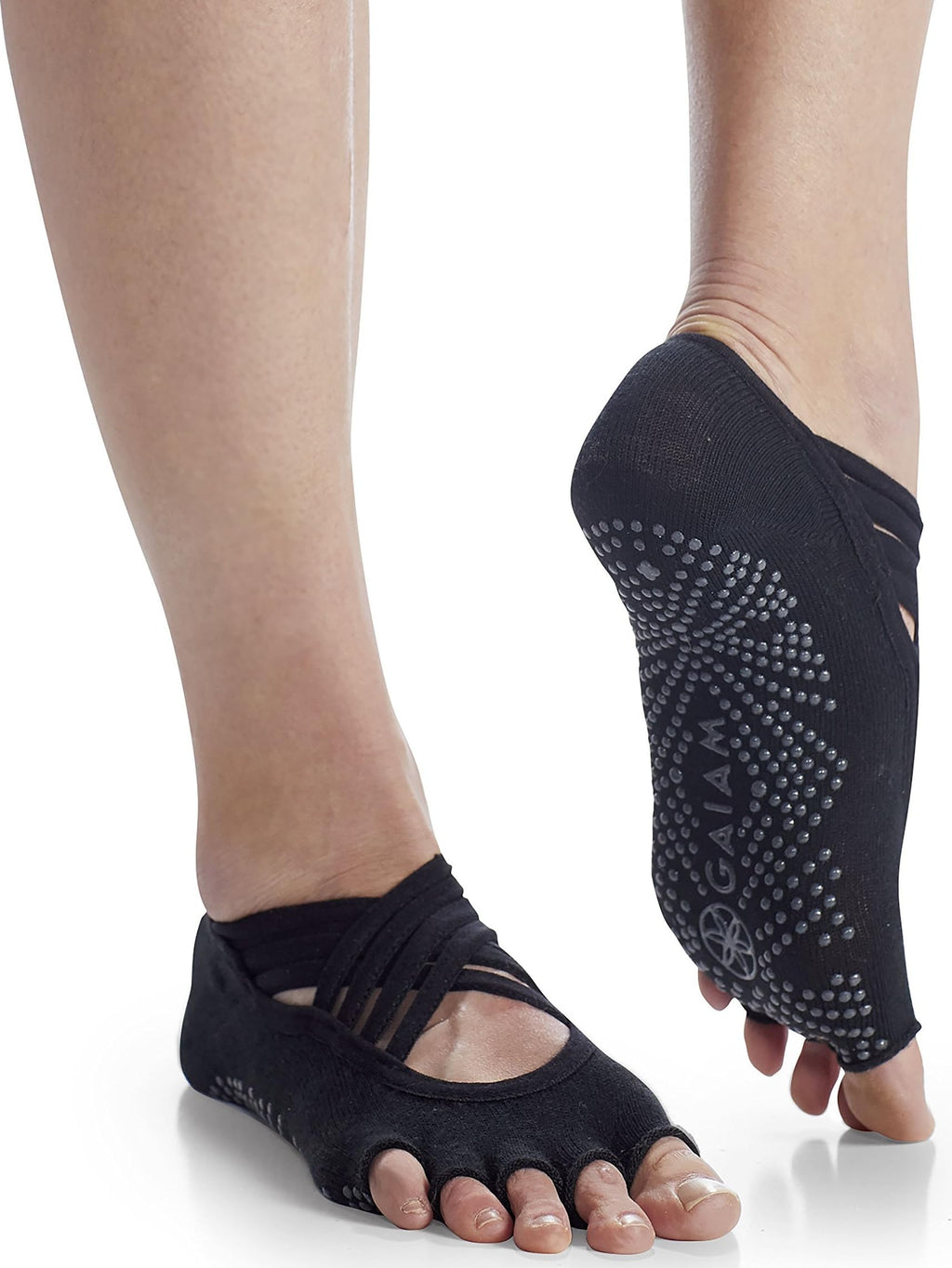 Grippy Studio Yoga Socks, Non-Slip, Open-Toe, One Size (Black)