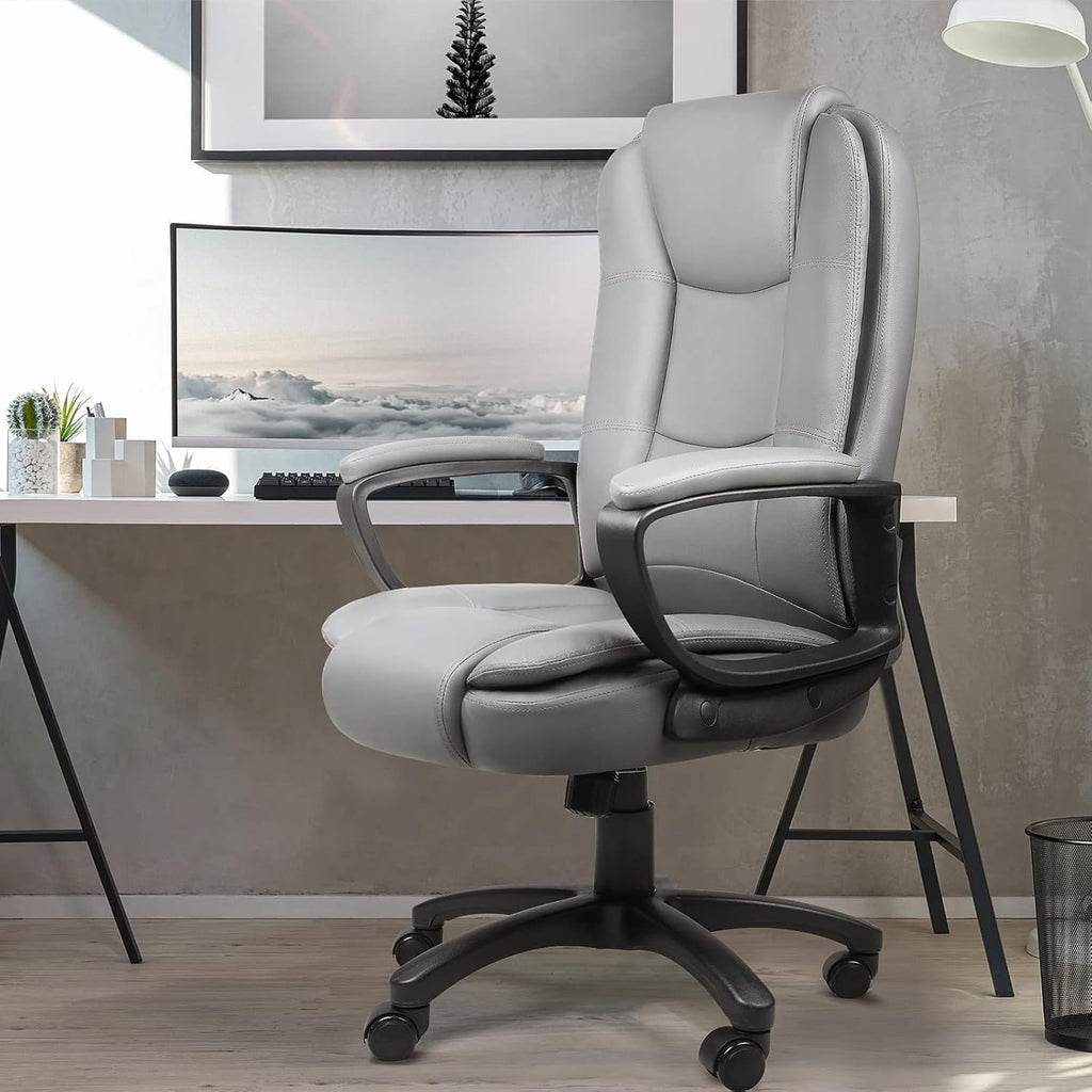 Leather Office Desk Chair,Ergonomic Office Chair with Lumbar Support,Computer Chair,Executive Leather Chair with Padded Flip-up Arm,Adjustable Armrests, Black,275LBS
