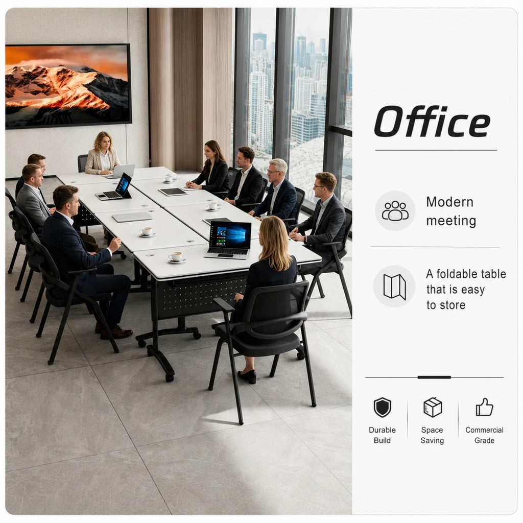 Folding Conference Table with Wheels, 70.8in, 6 Pack, White Wire-Control