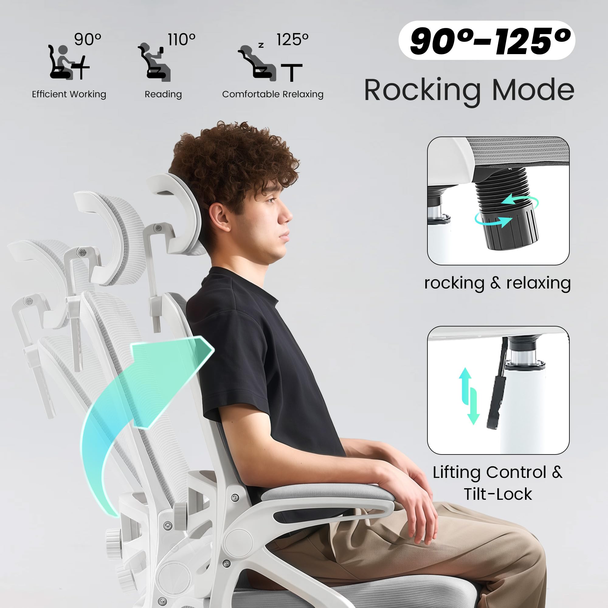Ergonomic Office Chair, 400 LBS Desk Chair with Adjustable Lumbar Support, High Back Breathable Mesh Computer Chair Rolling Work Swivel Task Chairs, Comfy Home Office Desk Chair (Gray)