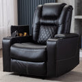 Electric Power Recliner Chair with USB Ports and Cup Holders, Breathable Leather Seating with Hidden Arm Storage (Black)