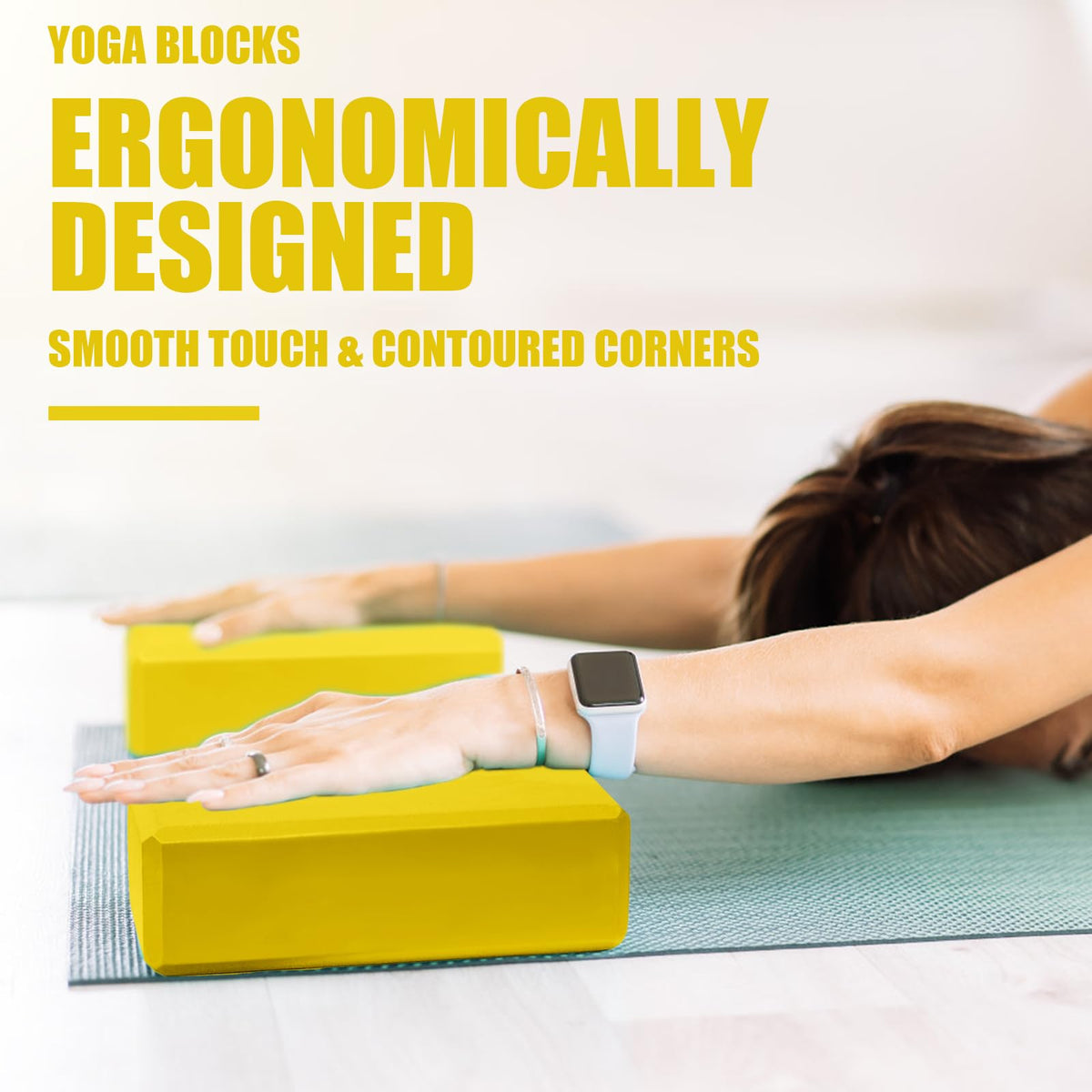 2 Pcs Yoga Blocks, 9x6x3 Inch Yellow Foam Blocks for Pilates